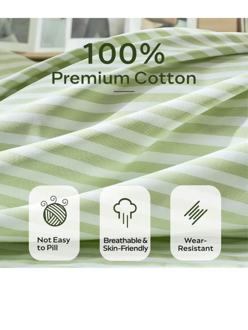Jellymoni Striped Duvet Cover Set -Full Size Comforter Cover, Classic Sage Green